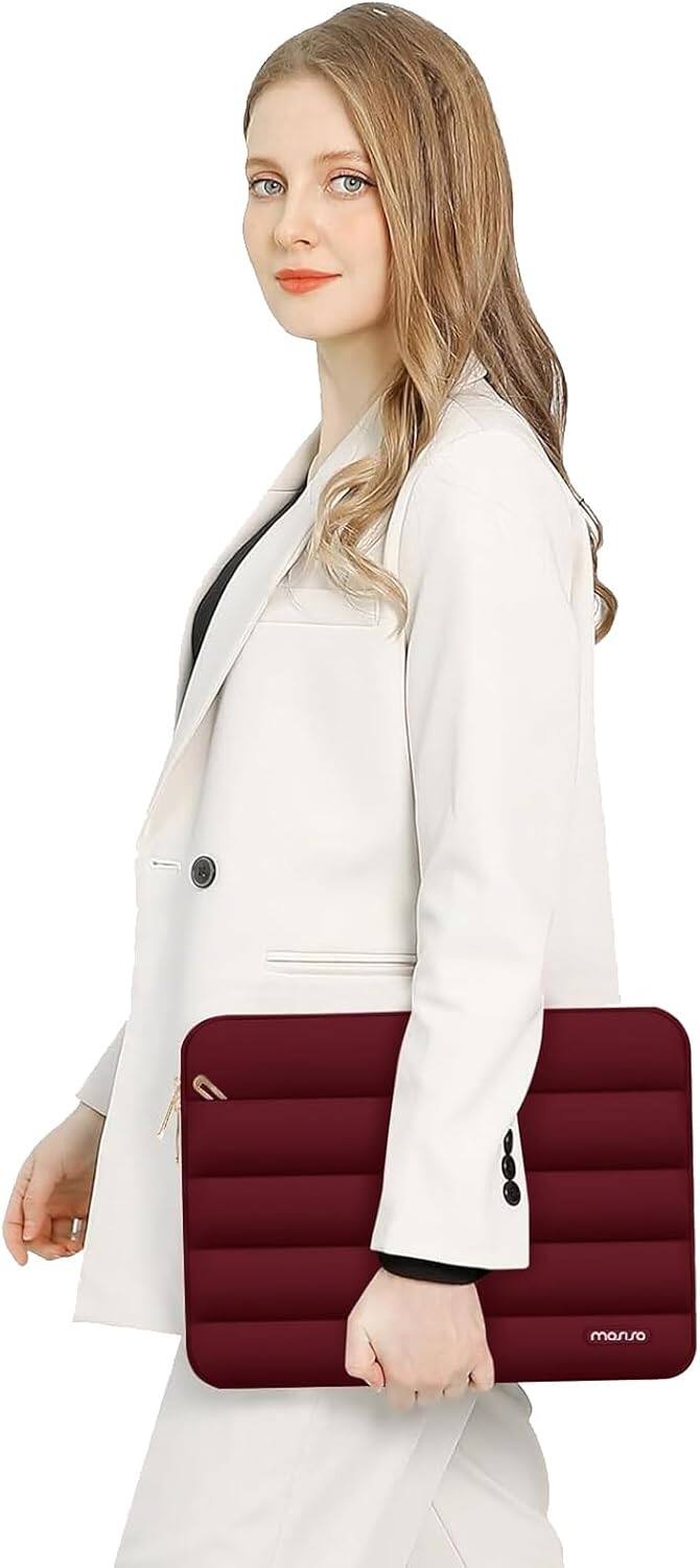 Alt View 2. mosiso - Puffy Laptop Sleeve 15-15.6 inch for MacBook Pro 16, HP Dell ASUS Acer Toshiba Lenovo Notebook - Red.