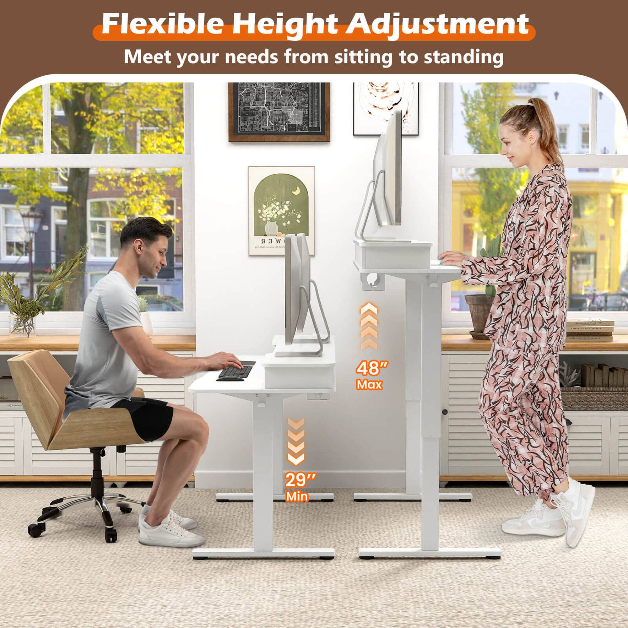 Flexible Height Adjustment  
Meet your needs from sitting to standing  

48" Max  
29" Min