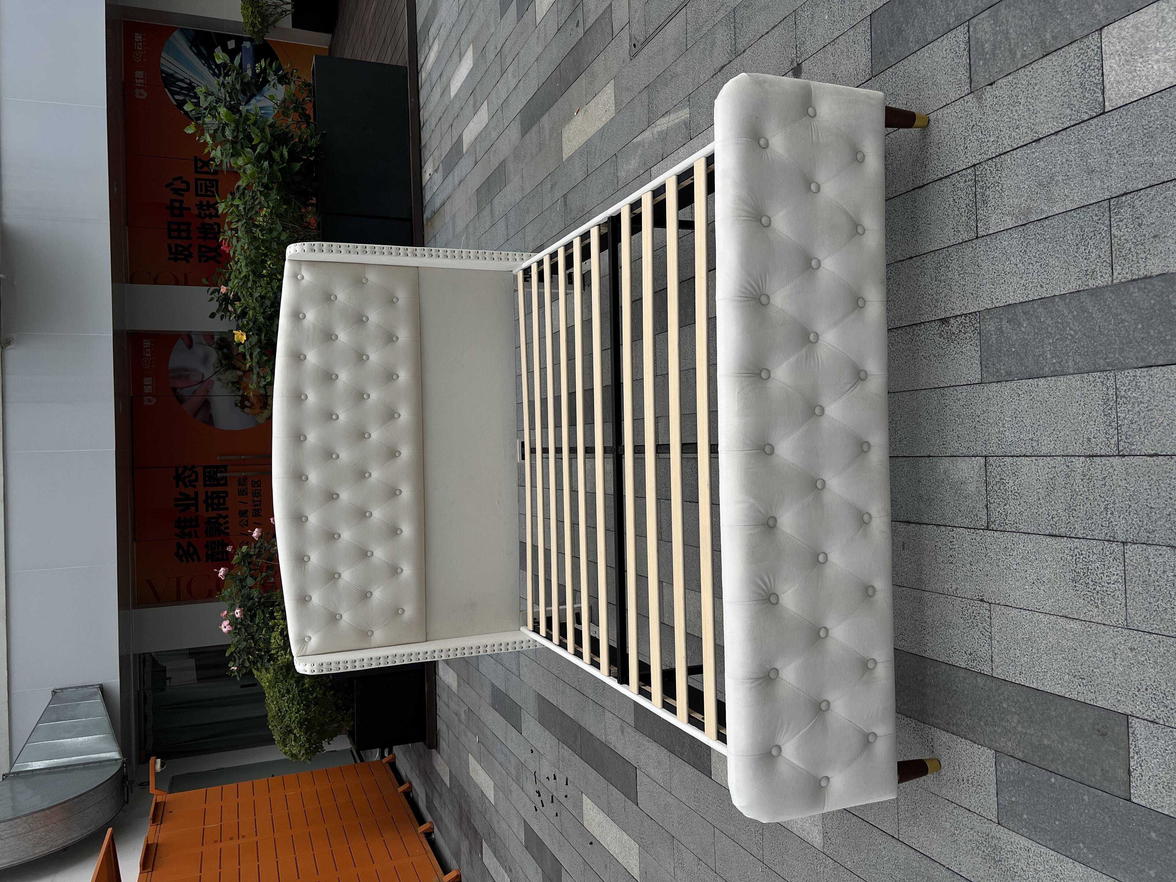 Front. Jojoka - Queen Bed Frame with Tufted Wingback Headboard, Velvet, Grey, Elegant & Comfortable - Gray.