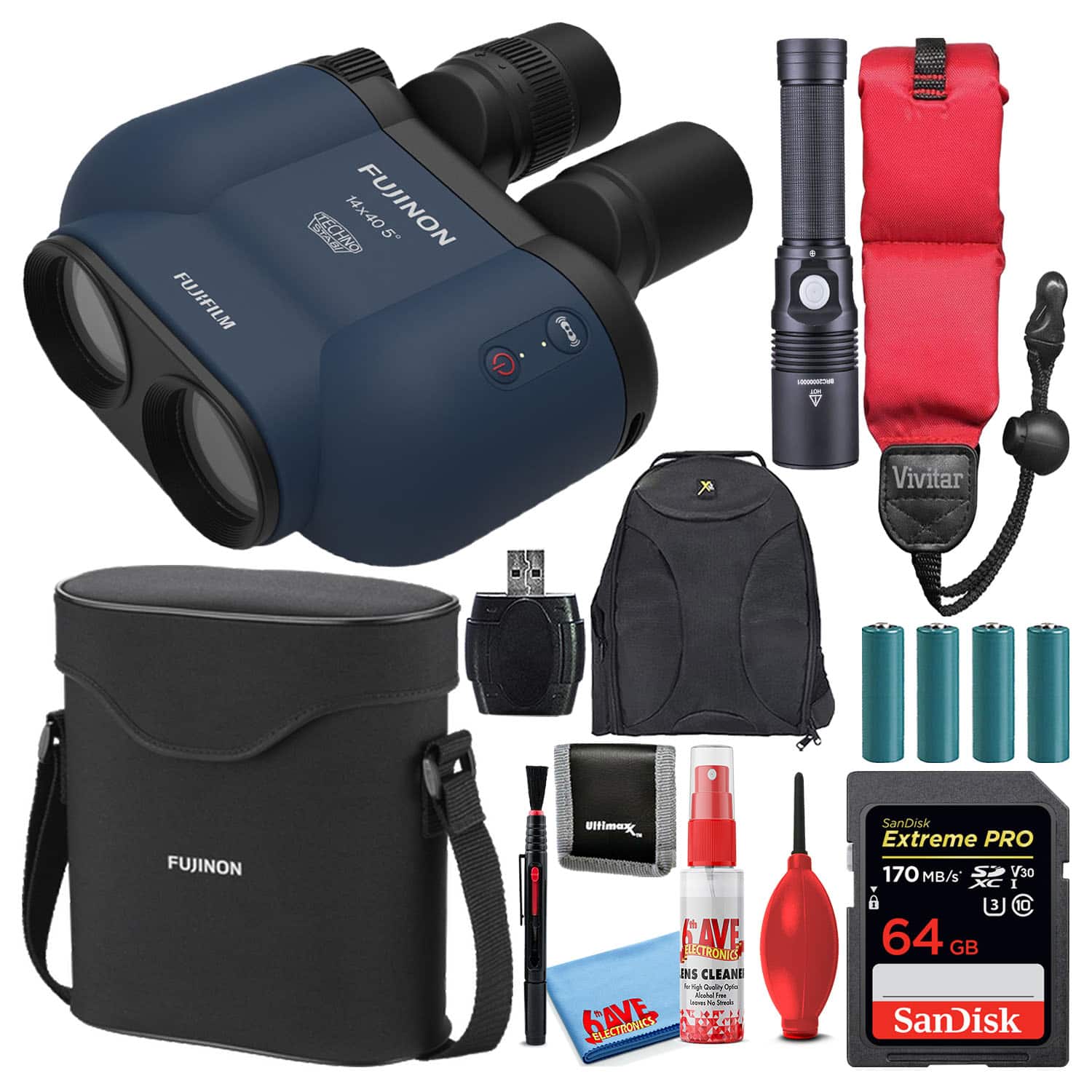 Fujifilm - 14x40 TSX1440 Techno-Stabi Image-Stabilized Binoculars (Blue) Bundle - Navy Blue