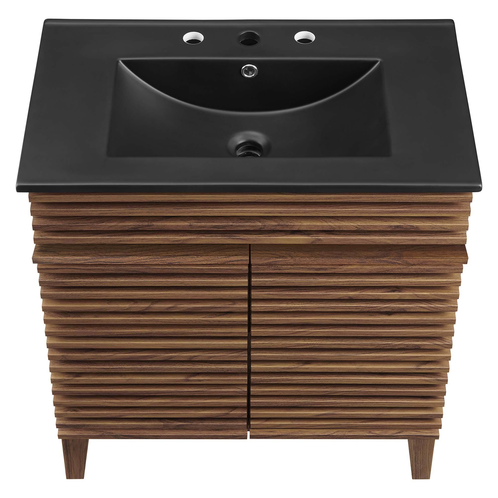 Alt View 5. Modway - Render Bathroom Vanity with Black Basin Included - Walnut Black.