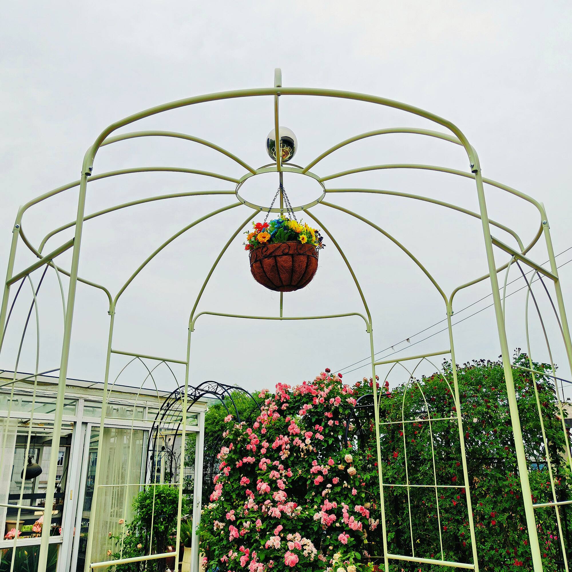 Angle. Loheer - 6.8 ft Metal Garden Arch Gazebo Birdcage Pergola Arbor for Wedding Ceremony Patio Lawn - Cream White.