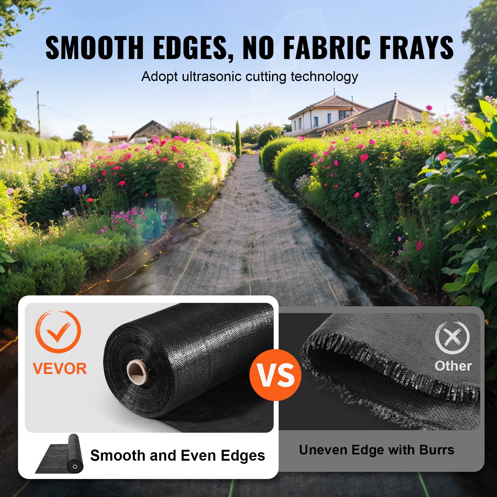 SMOOTH EDGES, NO FABRIC FRAYS
Adopt ultrasonic cutting technology
VEVOR VS Other
Smooth and Even Edges
Uneven Edge with Burrs