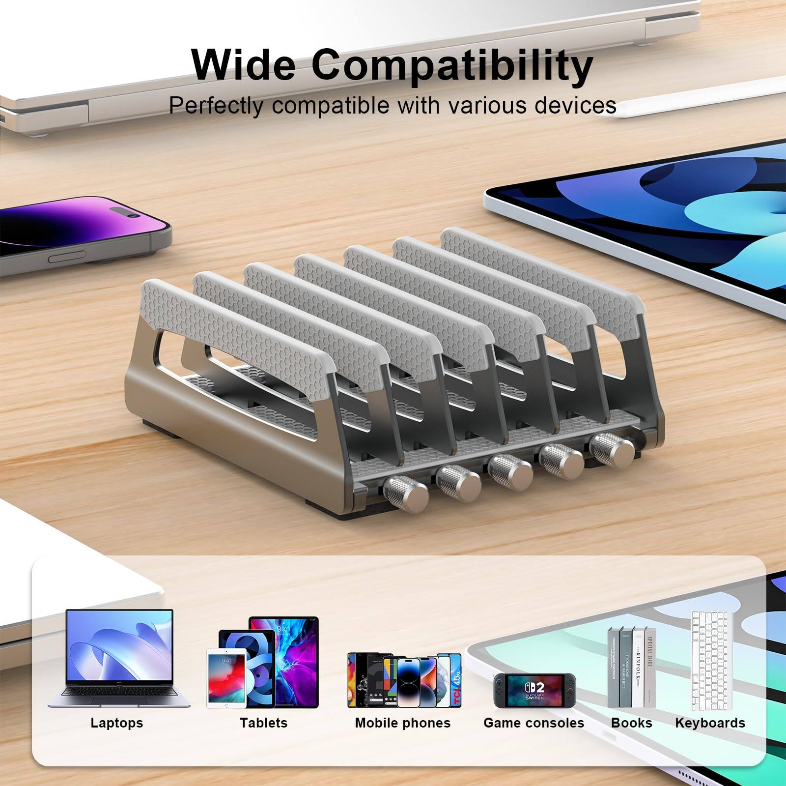 Wide Compatibility  
Perfectly compatible with various devices

- Laptops
- Tablets
- Mobile phones
- Game consoles
- Books
- Keyboards