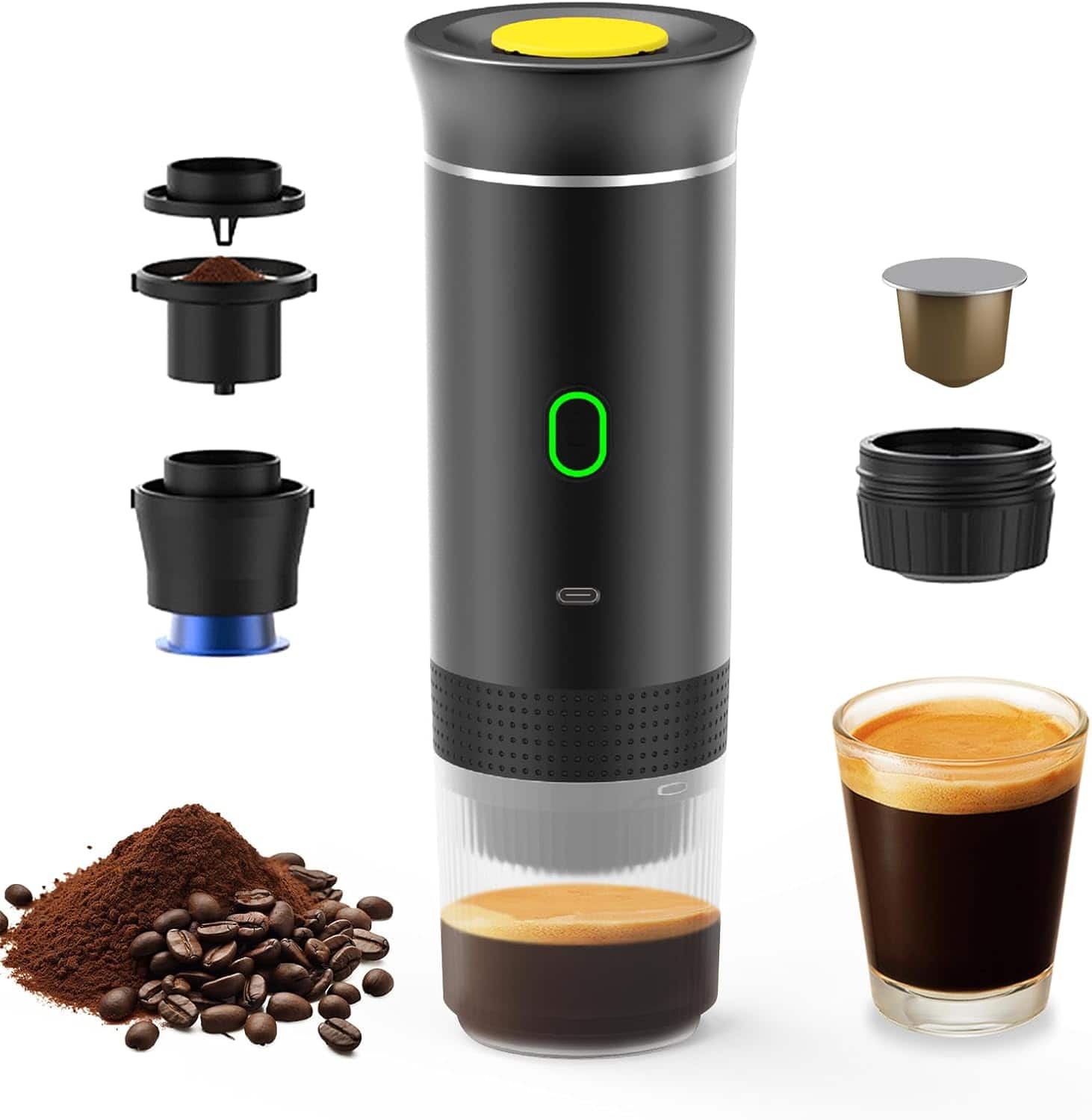 Auledio - Portable Electric Espresso Machine,3 in 1 Travel Coffee Maker,Cordless Coffee Machine,Self Heating Car Coffee Maker - Black