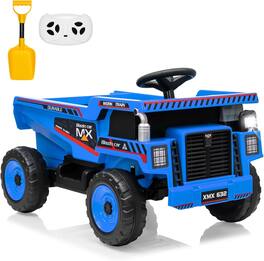 Qeetex - 12V Kids Ride on Dump Truck with Remote Control, Construction Toy with Dump Bed & Shovel, Ride on Car with Music - Blue