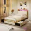 Alt View 1. Costway - Twin Size Bed Frame with LED Lights & Charging Station Storage Headboard & Drawers - Golden + White.