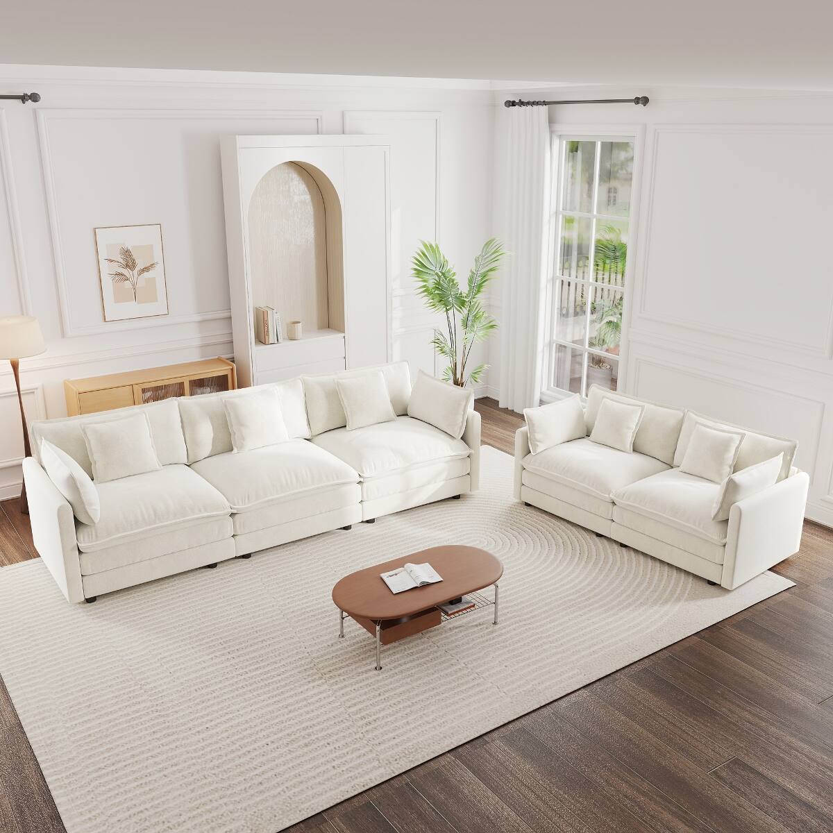Front. Ropilly - Ropilly White Chenille Sofa Set, Deep Seat 2 Seater and 3 Seater Sofa Set for Living Room - White.