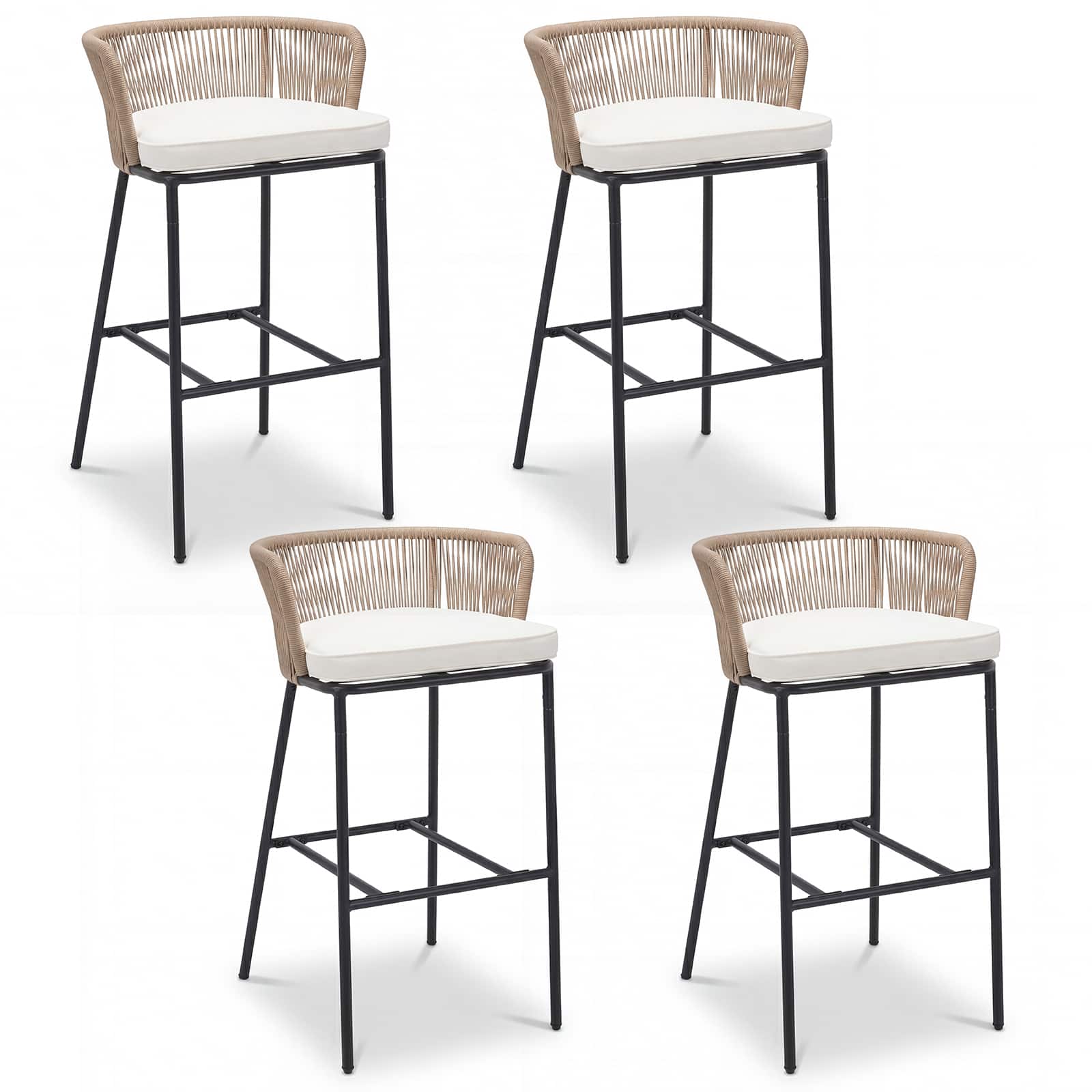 Front. Gymax - Gymax Outdoor Bar Stools Set of 4 w/Cushions & Backrests for Balcony Garden Poolside - Beige.