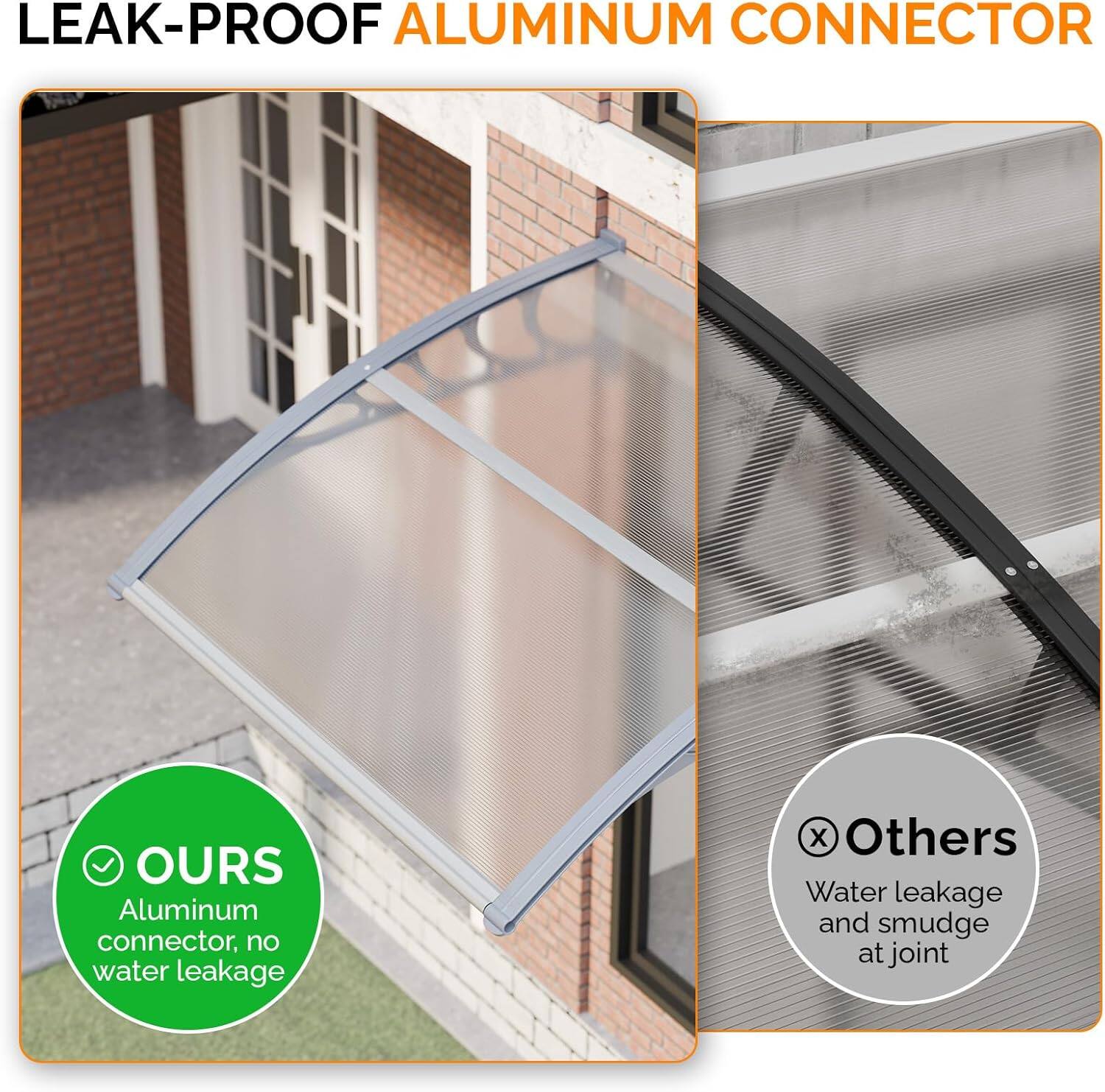 LEAK-PROOF ALUMINUM CONNECTOR

OURS
Aluminum connector, no water leakage

Others
Water leakage and smudge at joint