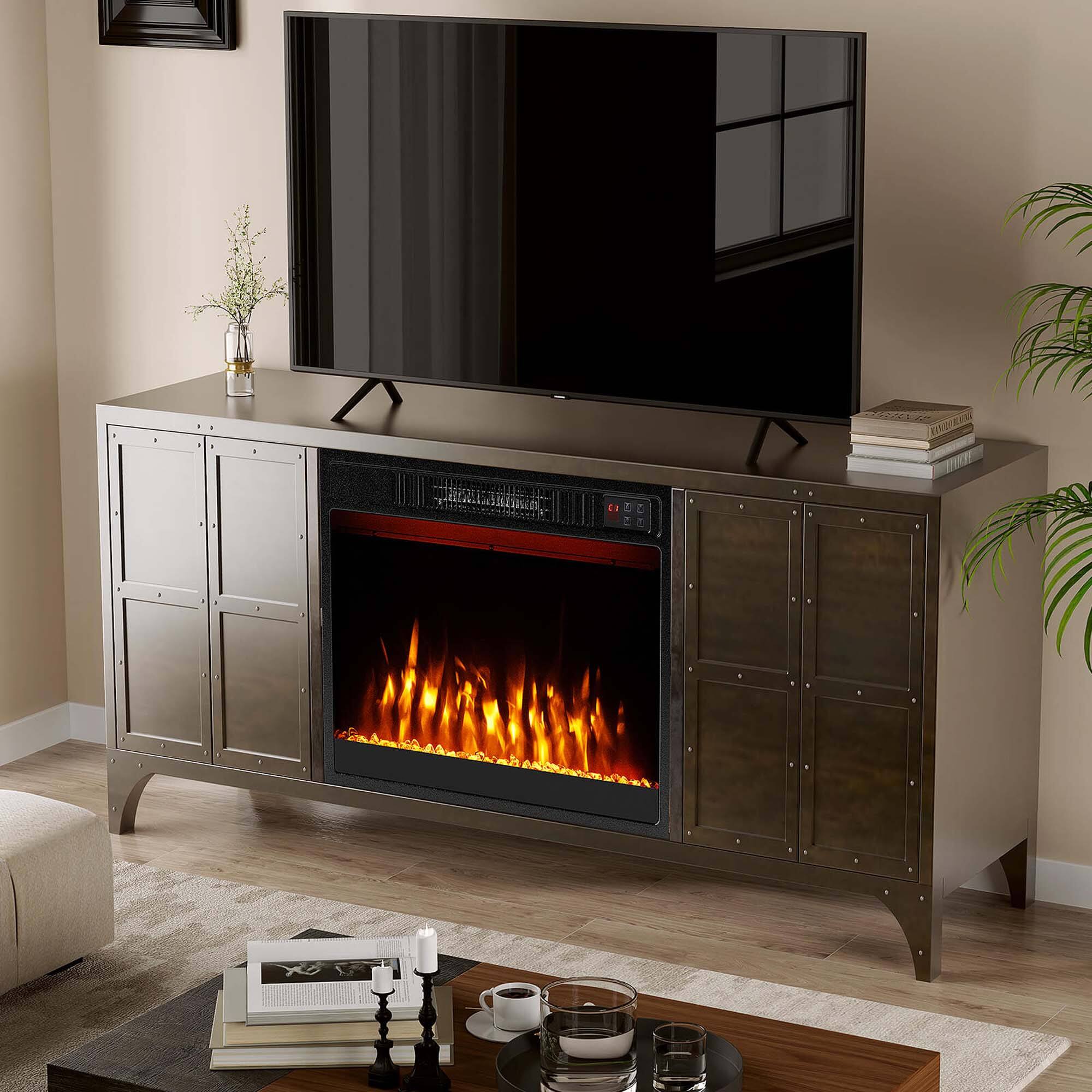Alt View 4. Costway - Costway 23" 750 with 1500W 5000 BTU Electric Fireplace Insert with Remote Control Timer - Black.