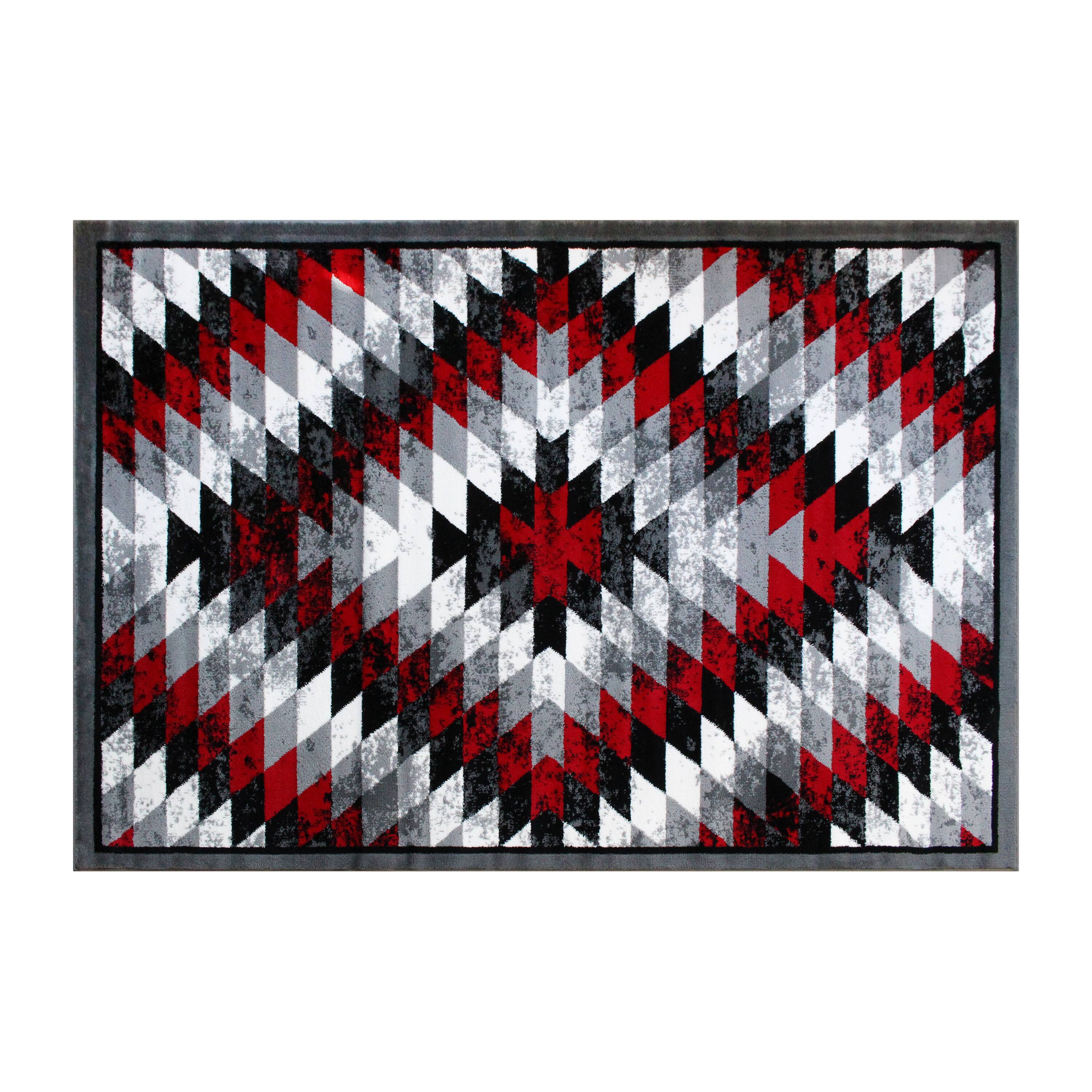 Alt View 1. Emma + Oliver - Tucson Distressed Southwestern Diamond Motif Plush Pile Olefin Accent Rug - Jute Backing - Red.
