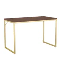 Martha Stewart - Noah Walnut Wood Grain Parsons Desk - Walnut Top/Polished Brass Frame - Front_Zoom
