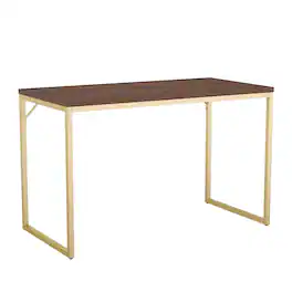 Martha Stewart - Noah Walnut Wood Grain Parsons Desk - Walnut Top/Polished Brass Frame