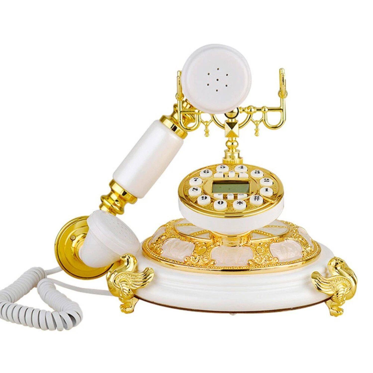 Angle. Stock Preferred - Vintage Retro European Style Desktop Telephone - Gold.