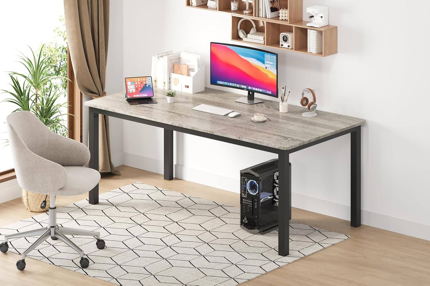 Alt View 4. Acekool - Kitchen Table 71 inch Large Rectangular Dining Table for 6-8 Peoplefor Dining Room, Home Office, Living Room - Gray.