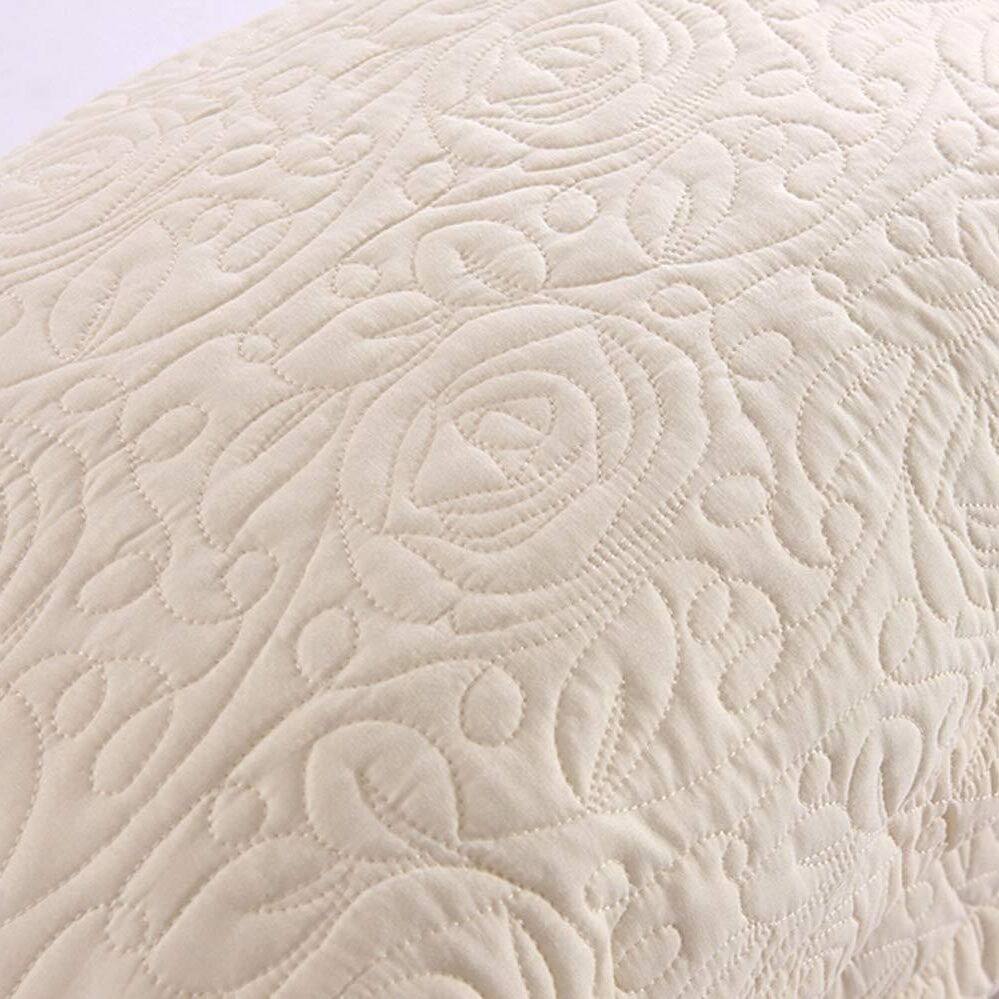 Left. MarCielo - 2-Pack Embroidered Solid Color Pillow Shams Polyester - Beige.