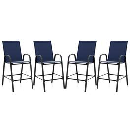 Gymax - 4PCS Outdoor Bar Stools 29'' Fabric Bar Height Stools w/ Armrests & Footrest - Navy