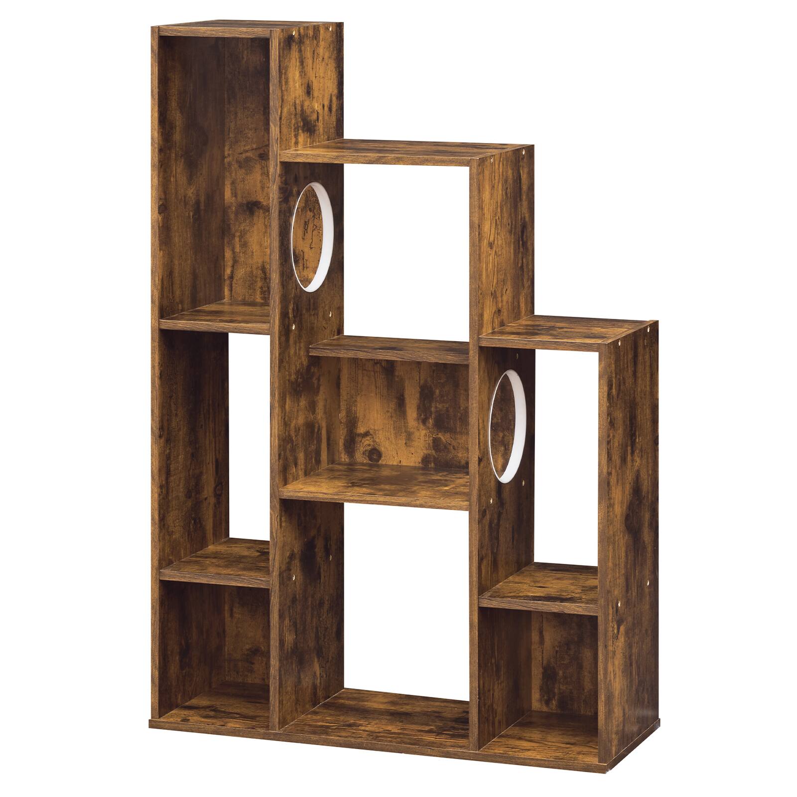Alt View 9. Gymax - Gymax Modern Cat Bookshelf w/ 2 Round Holes Anti-Tipping Device for Living Room Rustic Brown - Brown.