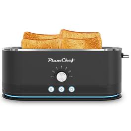 HOMLUX - 4-Slice Toaster 7 Browning Settings Defrost/Reheat Functions Full body Stainless Steel - Black