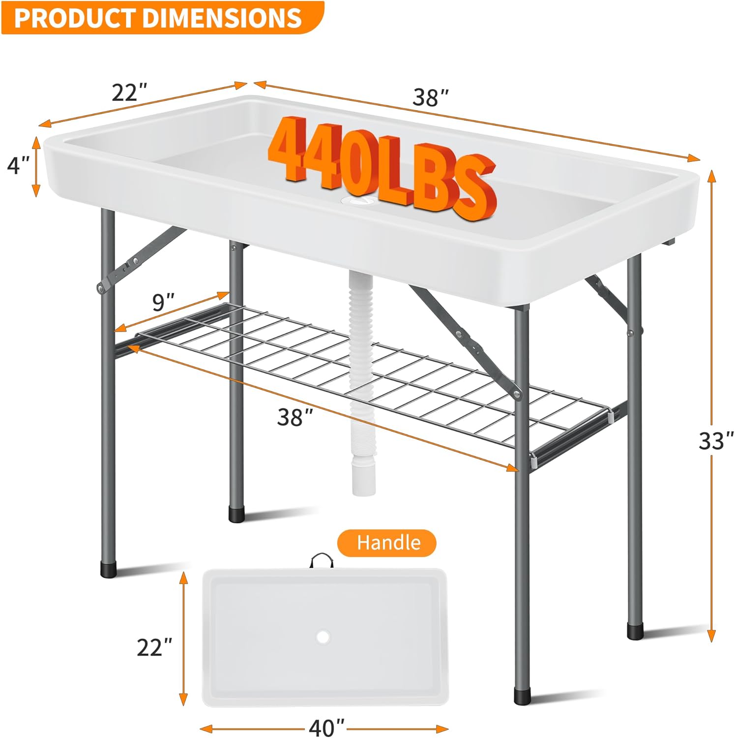 PRODUCT DIMENSIONS  
4" x 22" x 38"  
440LBS  
9" x 38" x 33"  
Handle 22" x 40"