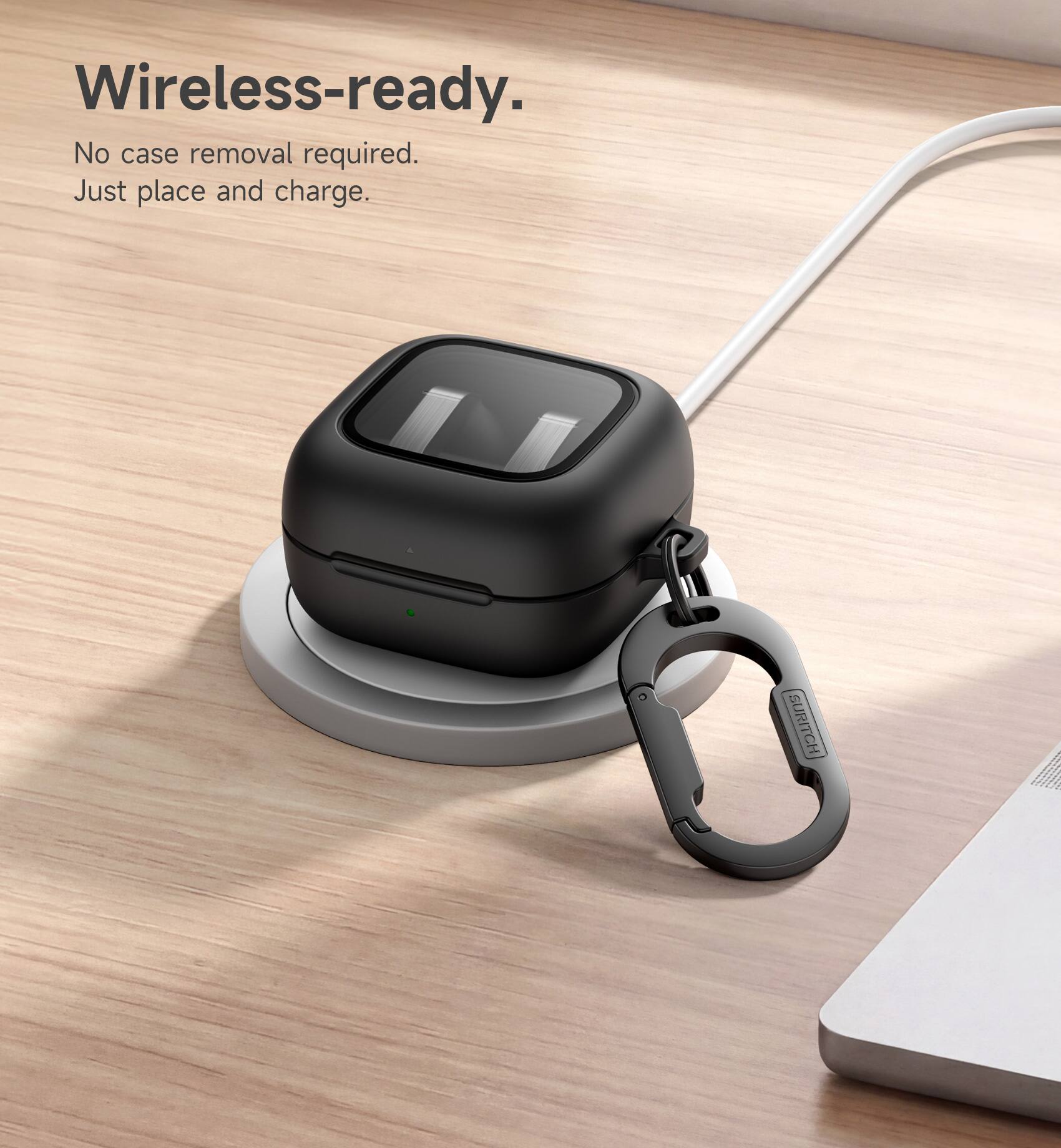 Wireless-ready.  
No case removal required.  
Just place and charge.