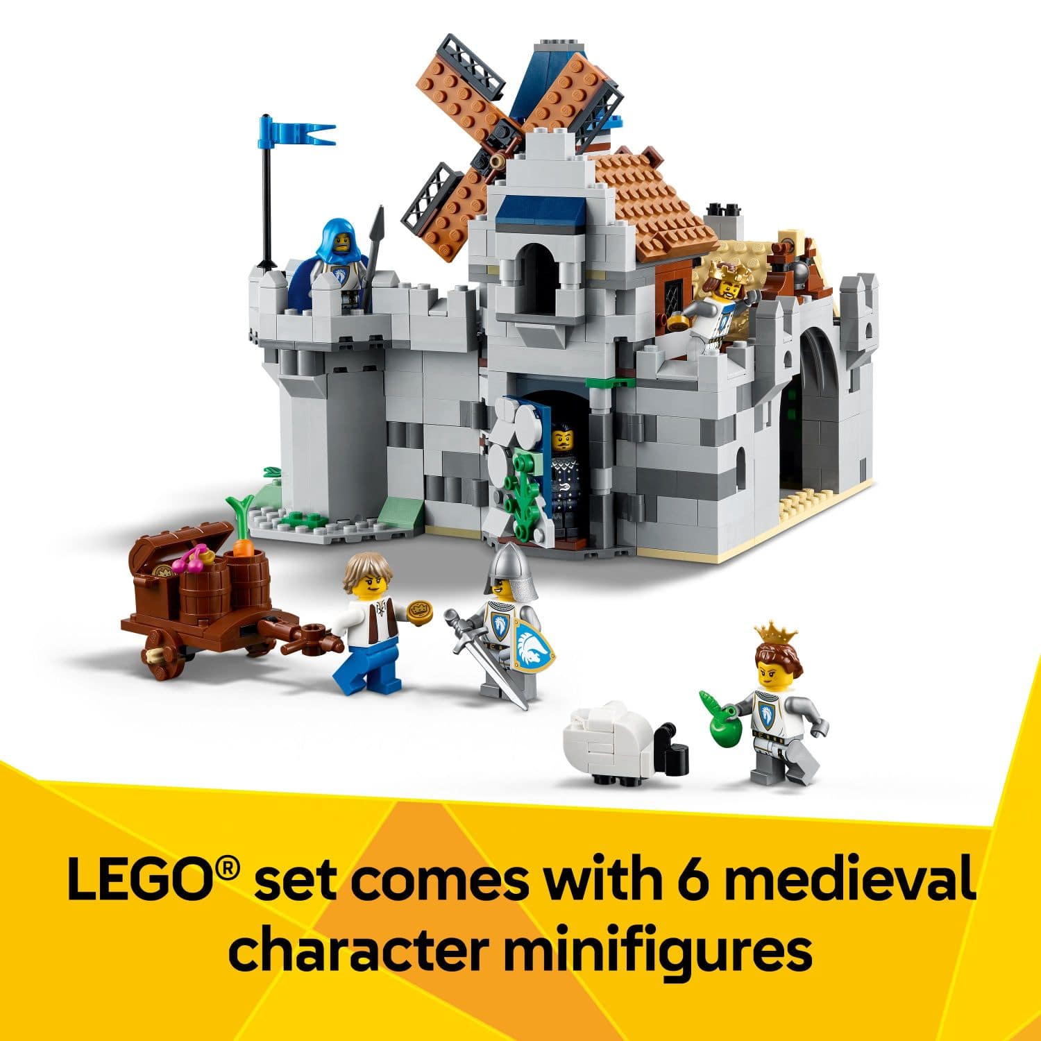 5. LEGO set comes with 6 medieval character minifigures