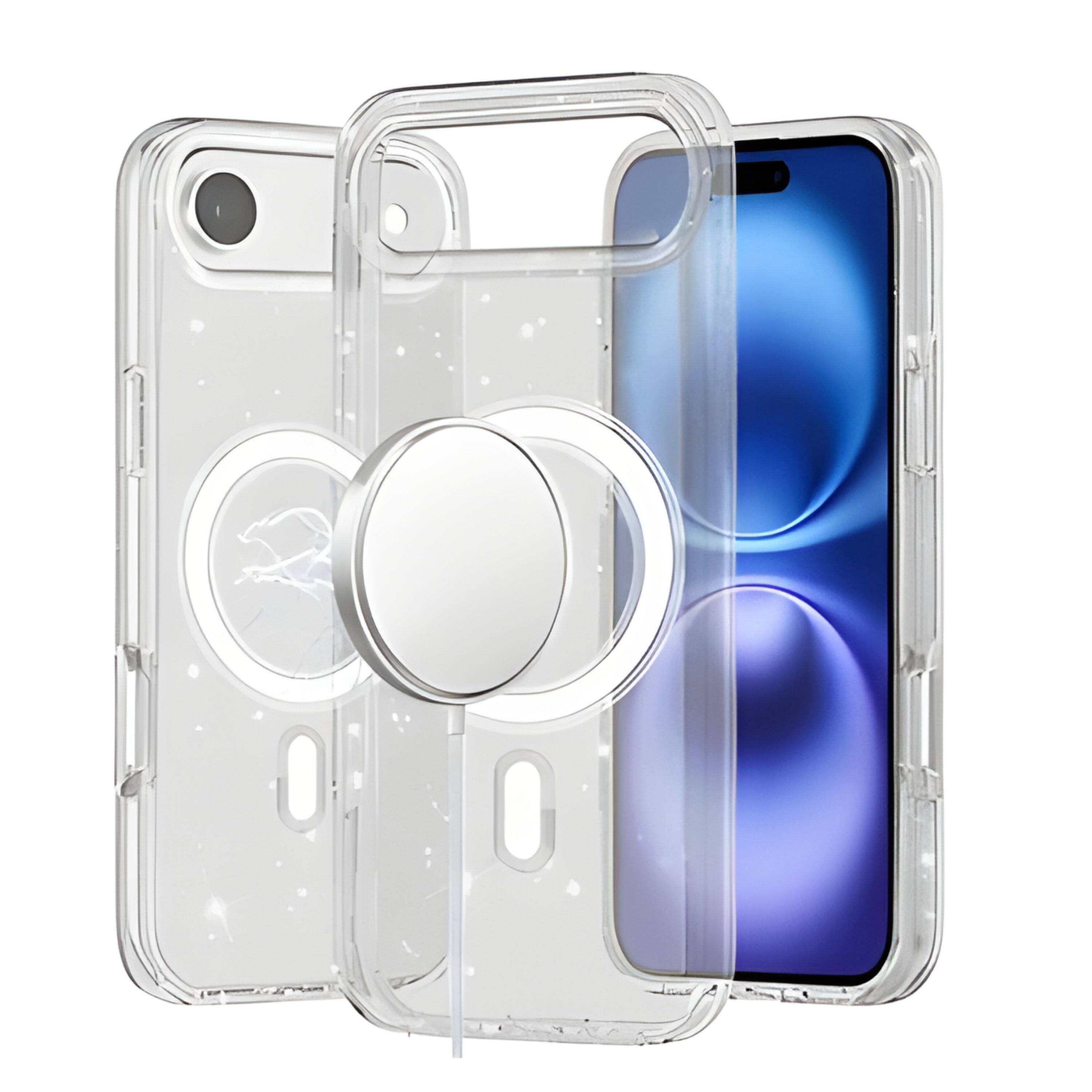 Front. Kitcheniva - Translucent Glitter Thick Magnetic Circle Phone Case With Tempered Glass For iPhone Air Clear - Clear.