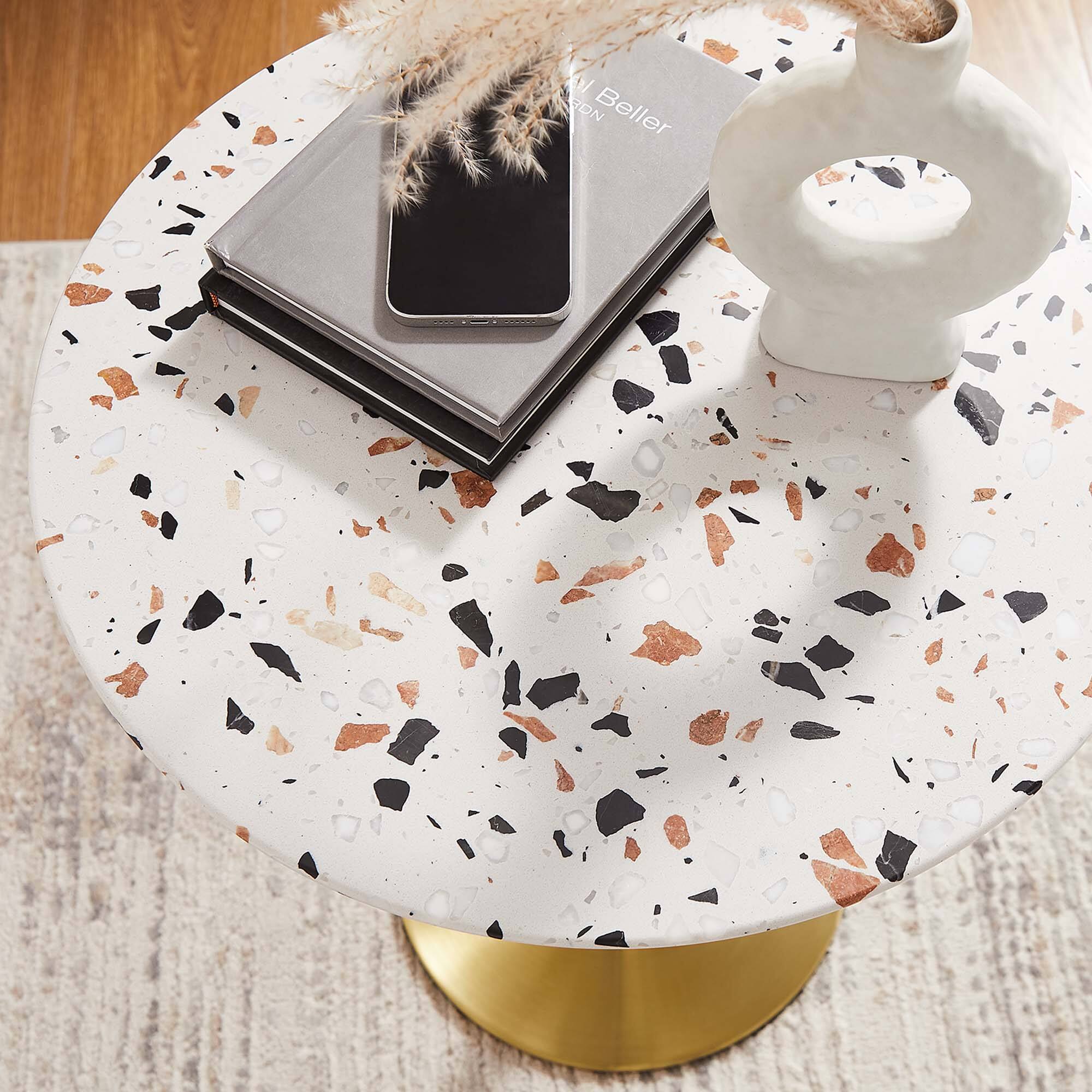 Alt View 1. Modway - Lippa Round Terrazzo Side Table - Gold Terrazzo.