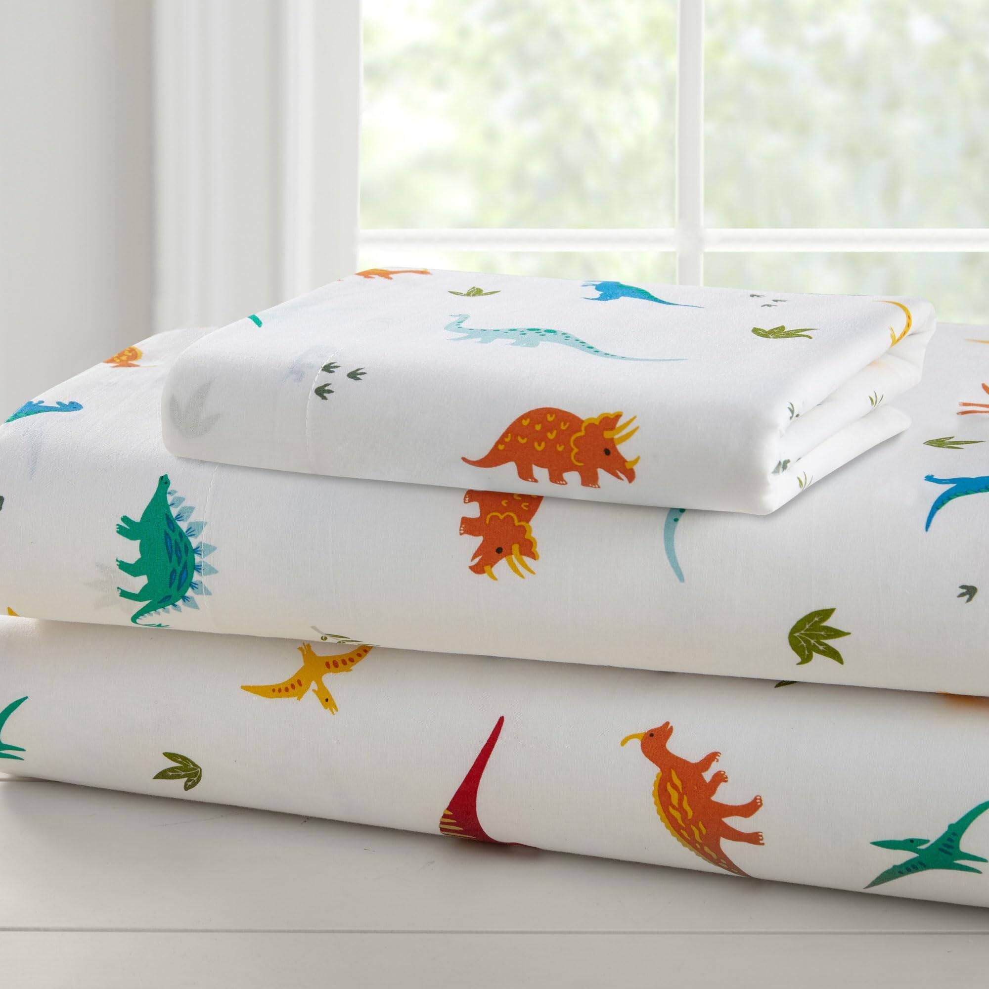 Alt View 1. Dapper Styles - Cotton Sheet Set - Soft Cozy Bed Sheets - Jurassic Dinosaurs - Transportation.