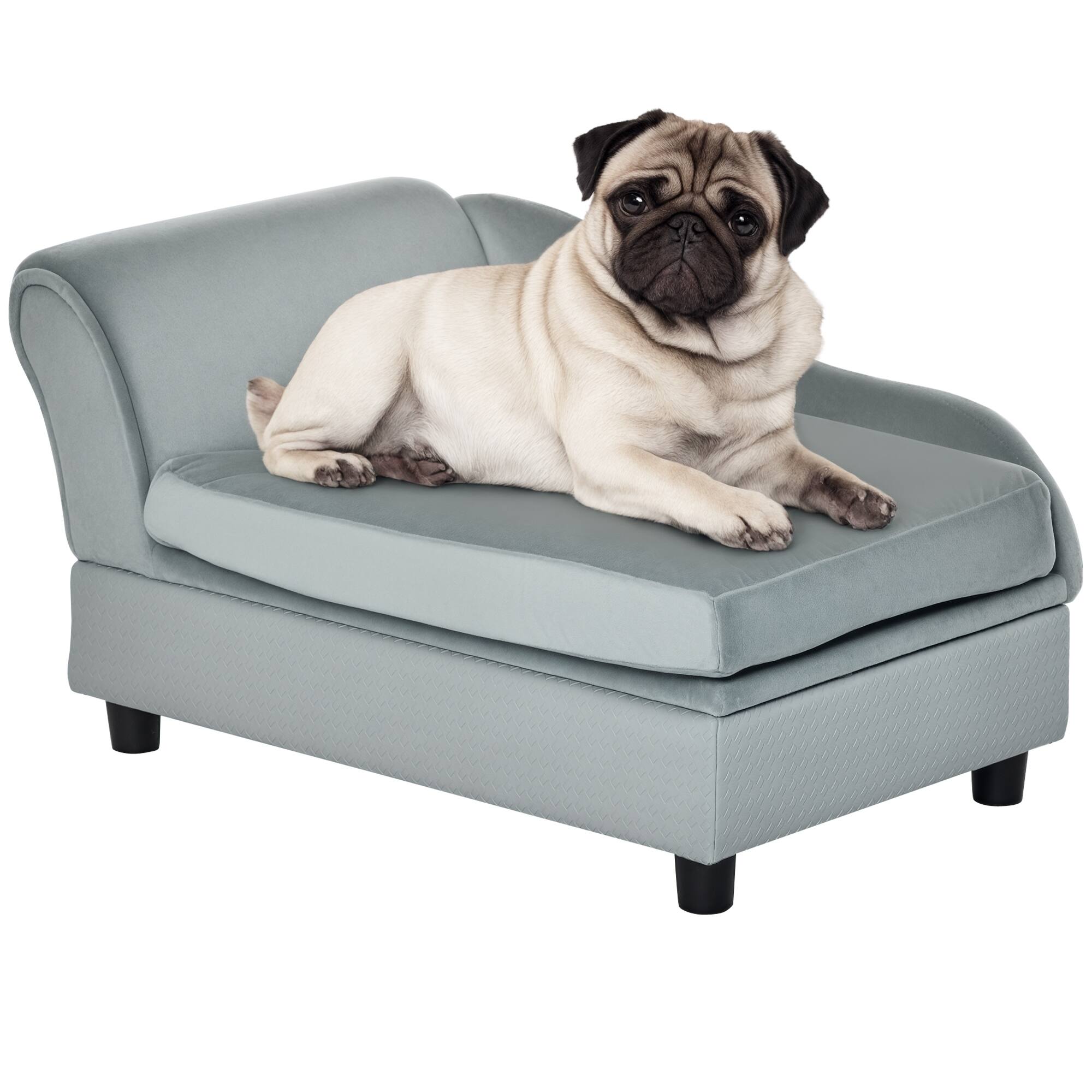 Front. Pawhut - Luxury Dog Couch with Hidden Storage, Small Dog Sofa Bed with 2" Soft Foam, Puppies & Little Breeds - Light Gray.