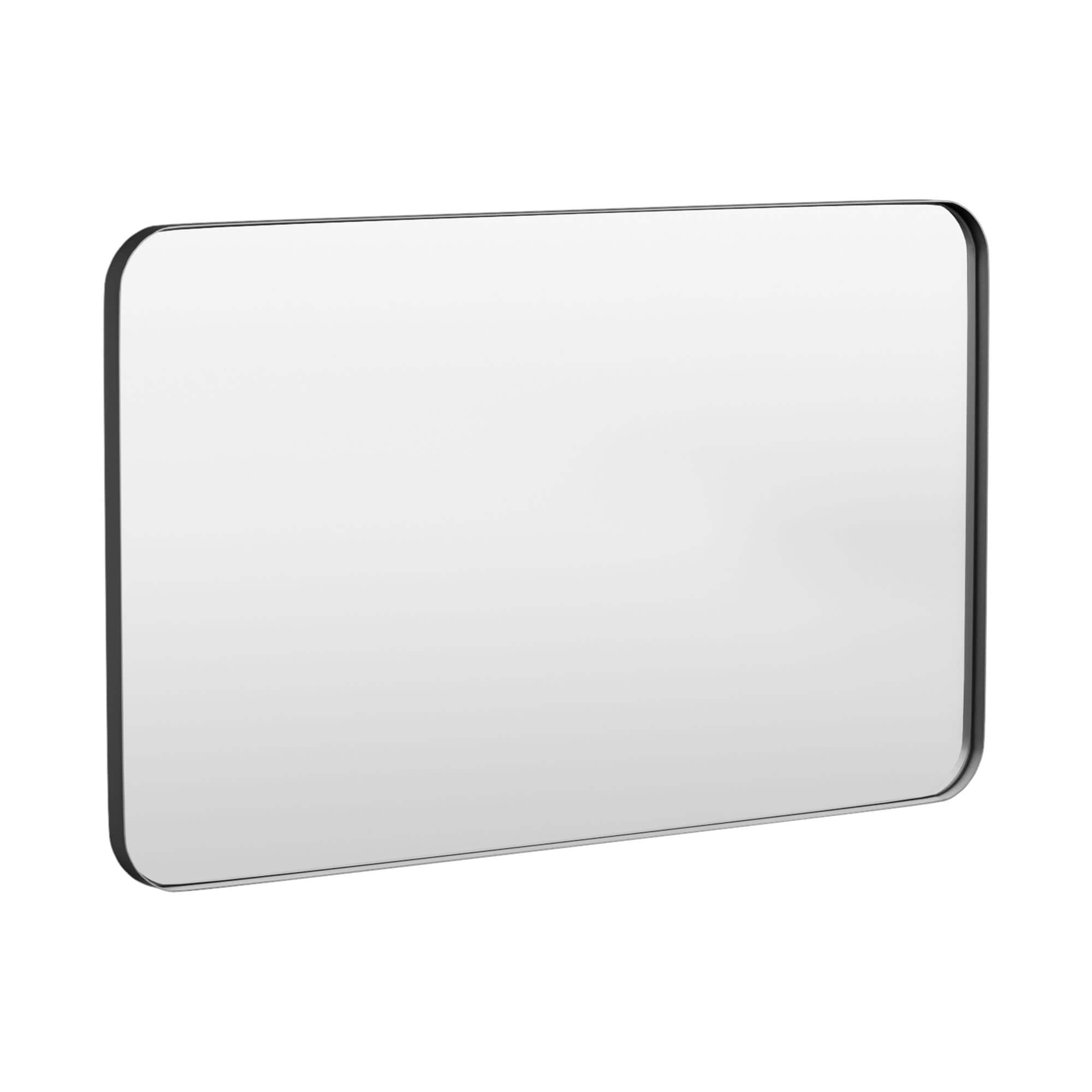 Angle. LOVMOR - Tempered Glass Rounded Rectangle Framed Wall-Mounted Bathroom Vanity Mirror - 50" x 30" - Black.
