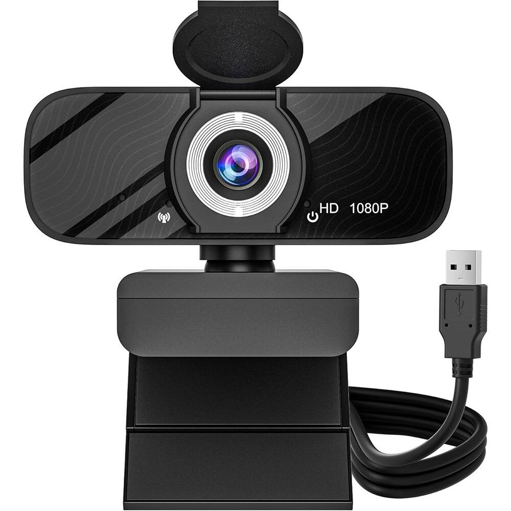 Front. RTMB - 1080P Webcam with Mic, Wide‑Angle Lens & Tripod – Black.