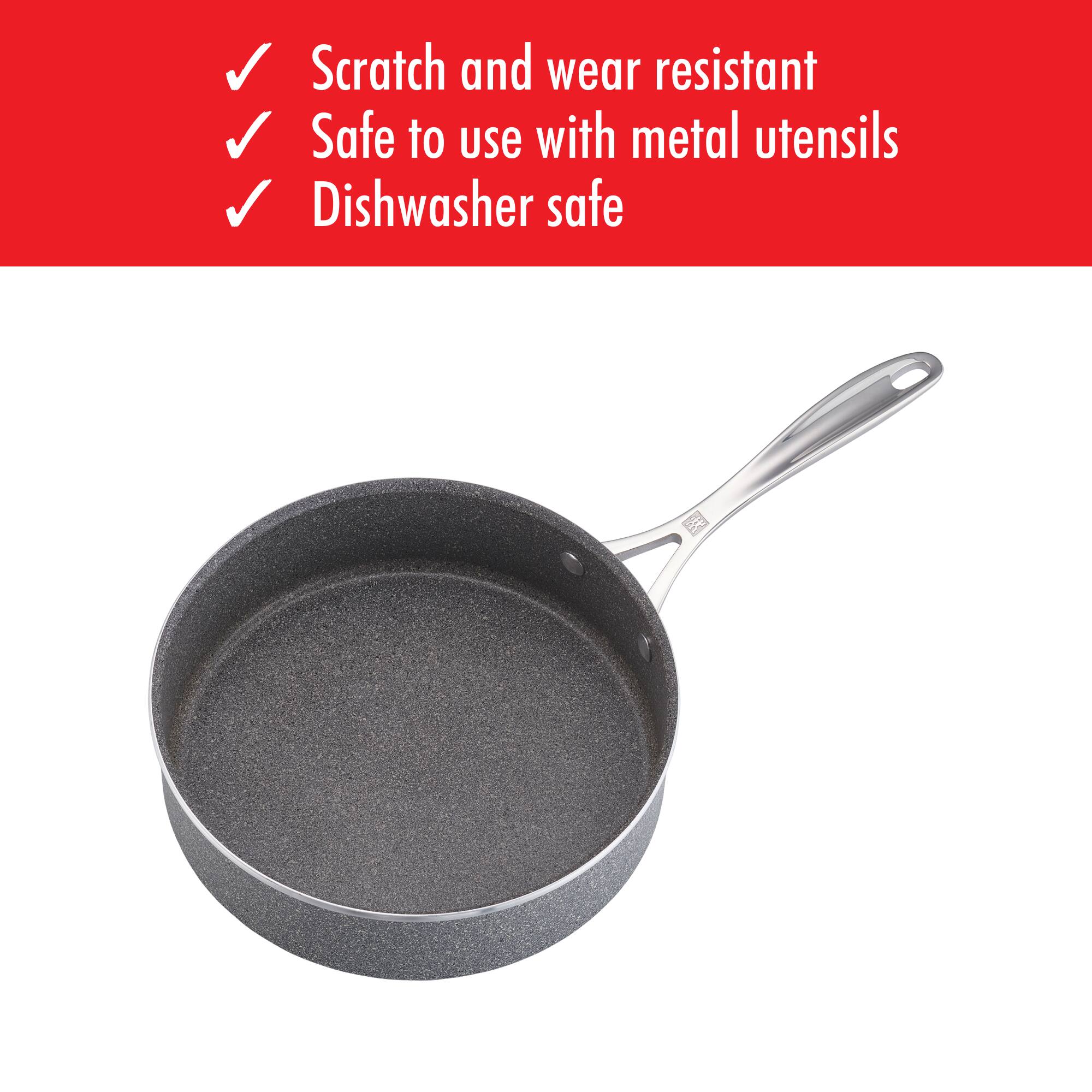 - Scratch and wear resistant
- Safe to use with metal utensils
- Dishwasher safe
