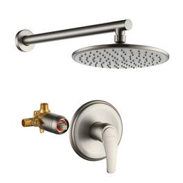 Boyel Living - 1-Spray Patterns with 3.4 GPM 9 in. Wall Mount Rain Fixed Shower Head with Single Handle and Valve - Brushed Nickel