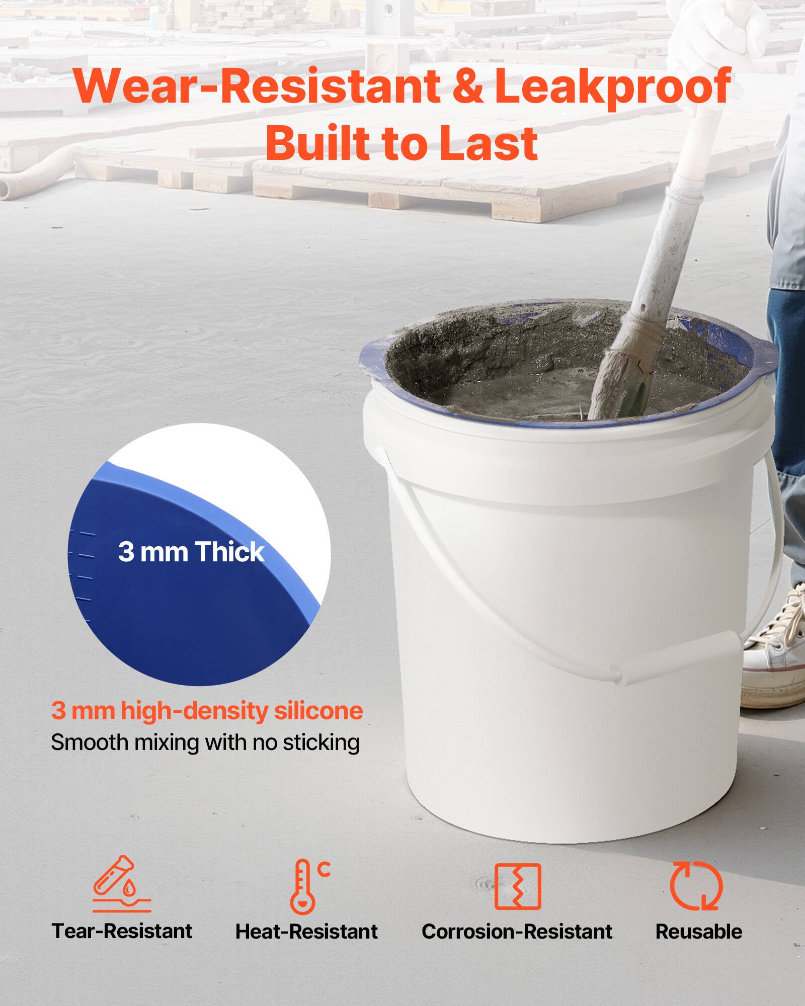 Wear-Resistant & Leakproof  
Built to Last  

3 mm Thick  
3 mm high-density silicone  
Smooth mixing with no sticking  

Tear-Resistant  
Heat-Resistant  
Corrosion-Resistant  
Reusable