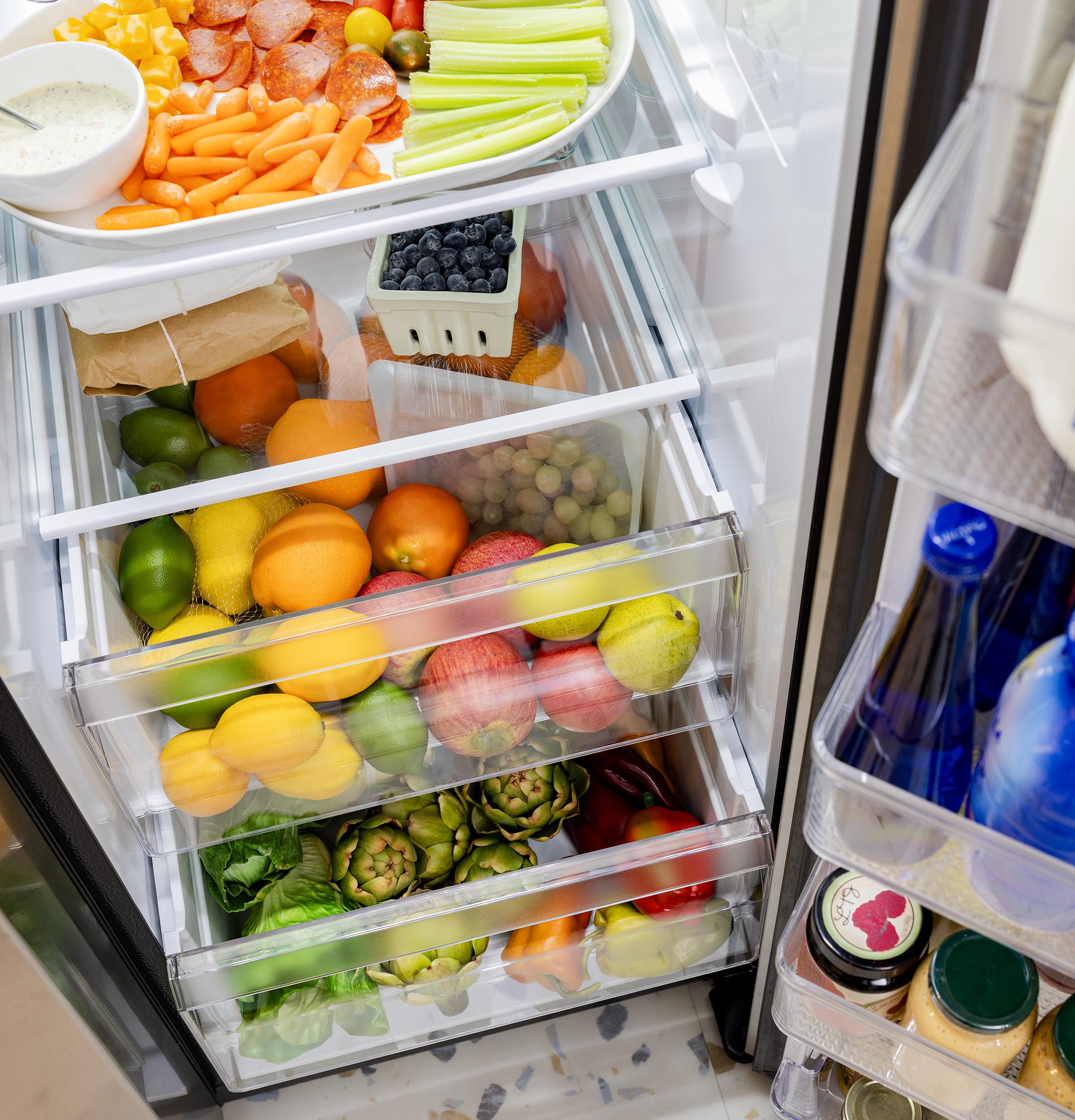 Alt View 25. GE - 36 in. Wide 23.5 Cu. Ft. Smart Counter-Depth Side-By-Side Refrigerator with LED Light Walls and Extra Tall Dispenser - Stainless Steel.