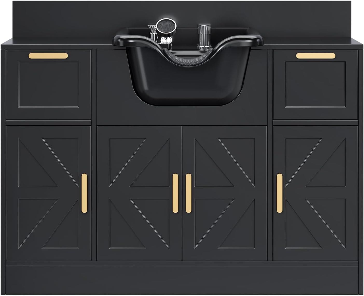 Front. Winado - Salon Station Freestanding Backwash Sink with Shampoo Bowl & Cabinet & Drawer & Spacious Desktop for Barbershop, Beauty - Black.