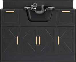 Winado - Salon Station Freestanding Backwash Sink with Shampoo Bowl & Cabinet & Drawer & Spacious Desktop for Barbershop, Beauty - Black