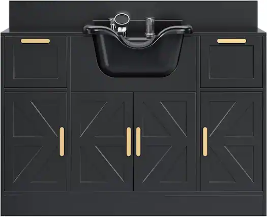Front. Winado - Salon Station Freestanding Backwash Sink with Shampoo Bowl & Cabinet & Drawer & Spacious Desktop for Barbershop, Beauty - Black.