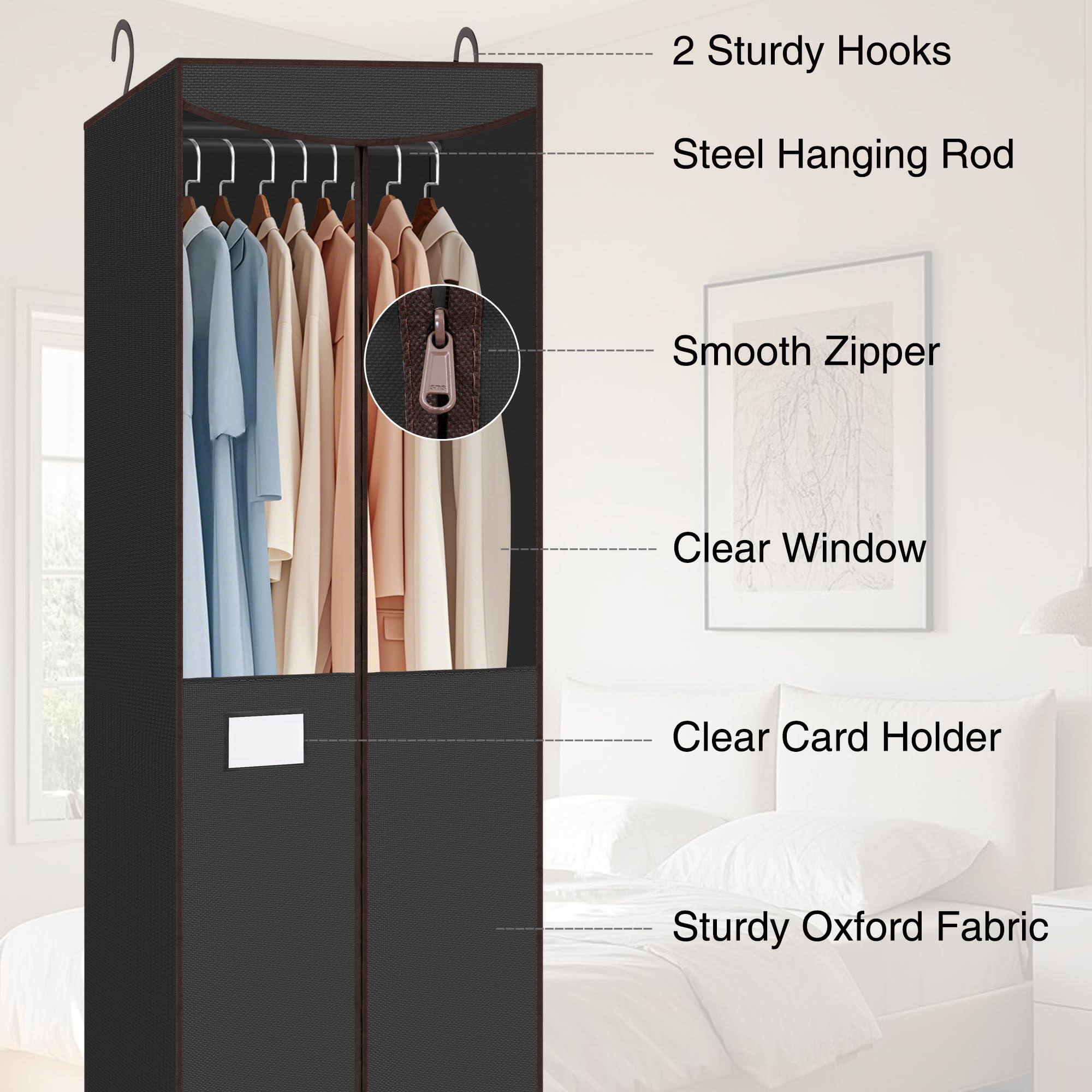 2 Sturdy Hooks  
Steel Hanging Rod  
Smooth Zipper  
Clear Window  
Clear Card Holder  
Sturdy Oxford Fabric