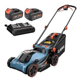 SENIX - 2X2 40V Max* 17" Cordless Lawn Mower 2-in-1 Mulching & Bagging, Brushless (2 5.0 Ah Batteries & Charger Included) - Blue