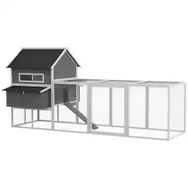 Pawhut - 137" Chicken Coop for 8-10 Chickens, Large Wooden Poultry Hen House with Nesting Box, Run for Backyard