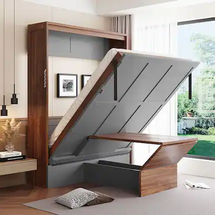 Front. Anysun - Full Size Murphy Bed with Foldable Desk – Space Saving Wall Bed - Brown.