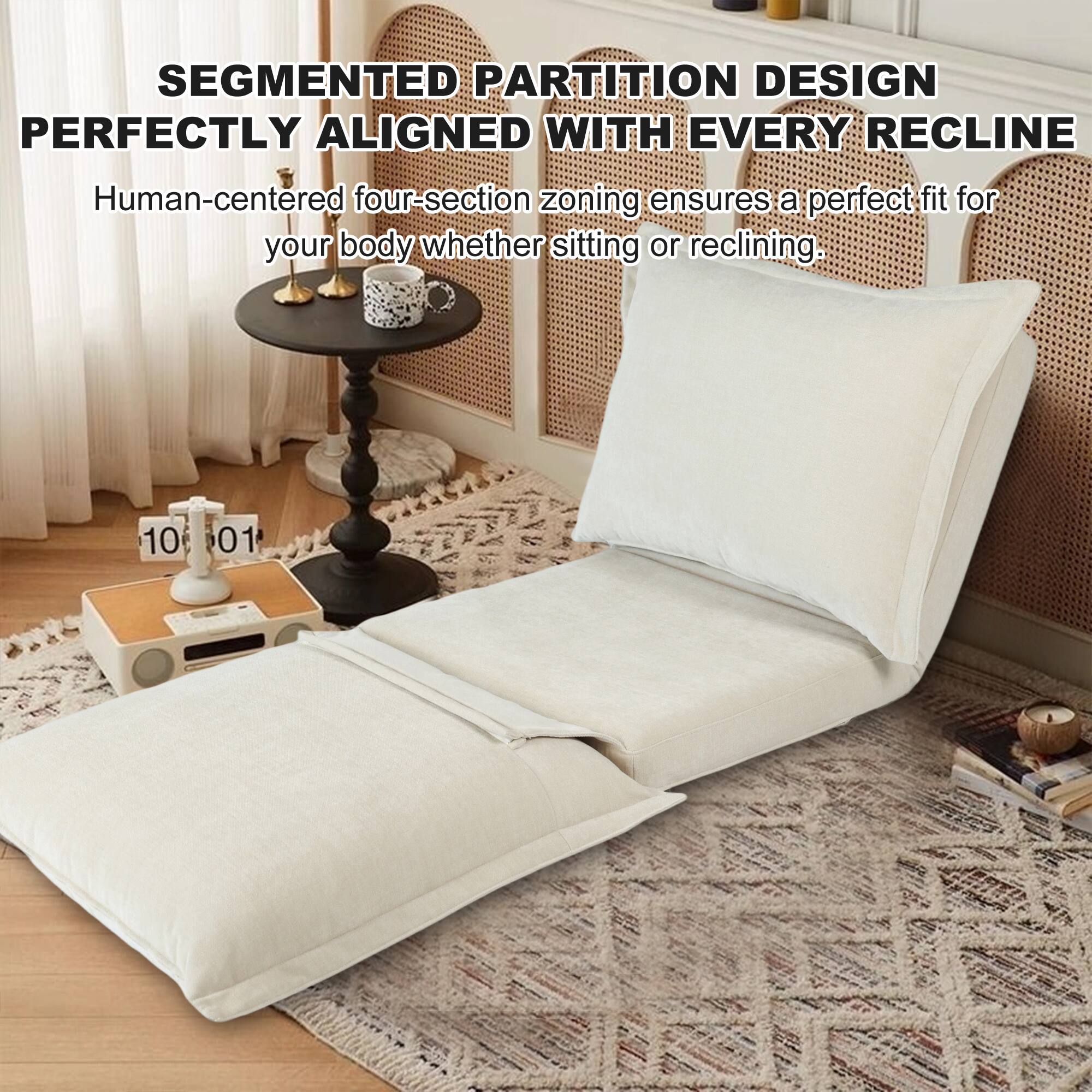 SEGMENTED PARTITION DESIGN PERFECTLY ALIGNED WITH EVERY RECLINE

Human-centered four-section zoning ensures a perfect fit for your body whether sitting or reclining.