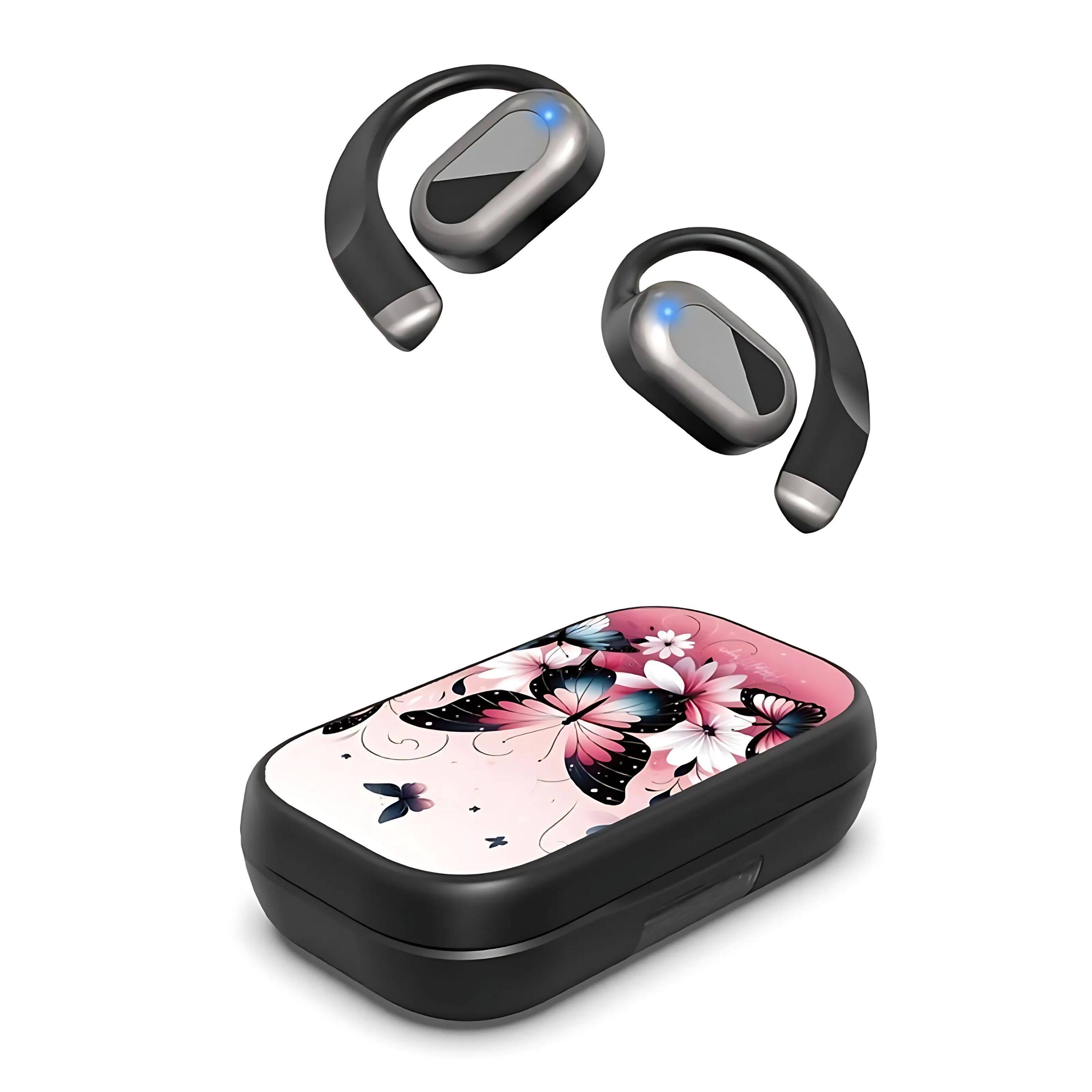 Front. Kitcheniva - Sweat Resistant Open-Ear Bluetooth Earbuds Lightweight Black Butterfly - Black Butterfly.