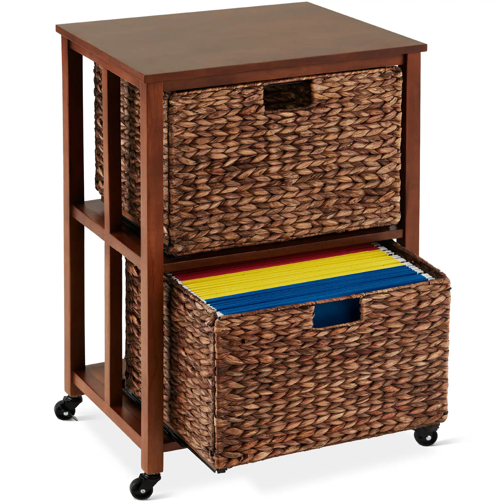 Front. Best Choice Products - Best Choice Products Vertical Rolling File Cabinet for Home, Office w/ Rubberwood Frame, Locking Caster Wheels - Mocha - Mocha.