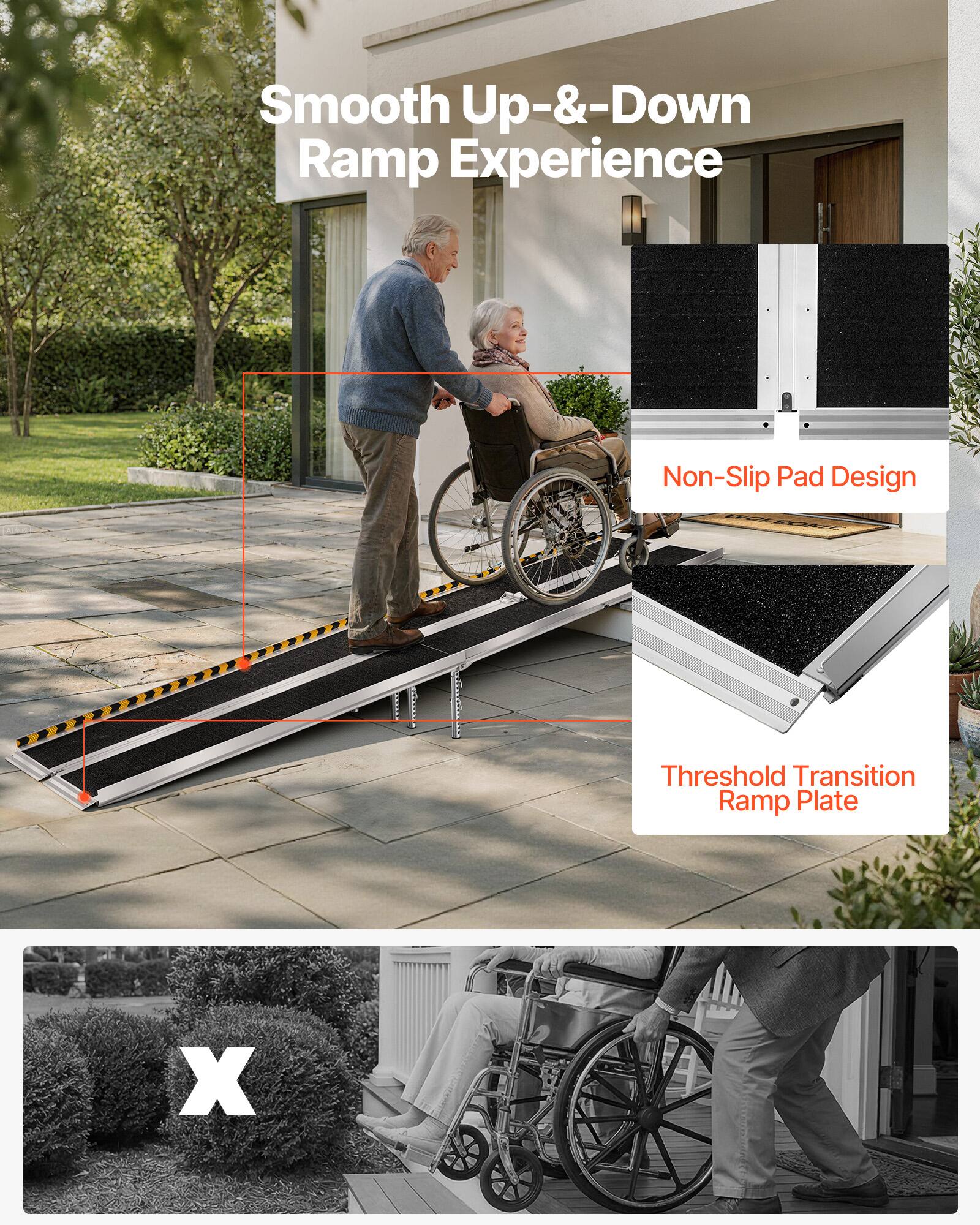 Smooth Up-&-Down Ramp Experience  
Non-Slip Pad Design  
Threshold Transition Ramp Plate