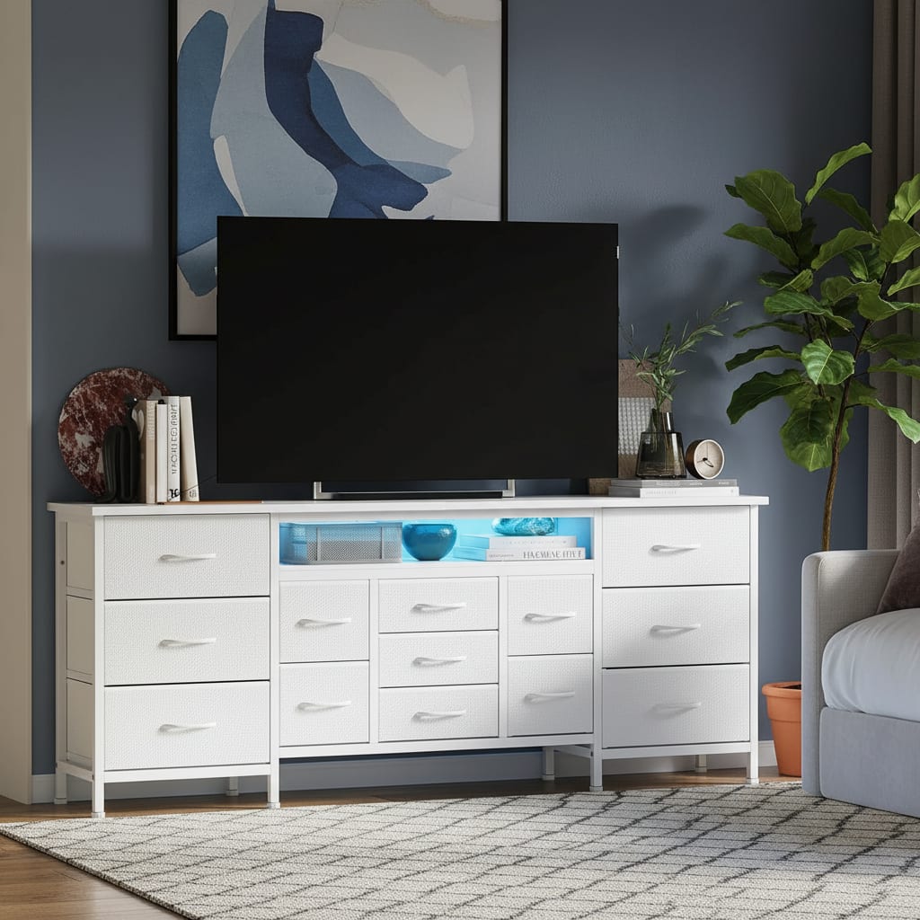 GARVEE - 70 Inch Long Dresser TV Stand, Wide 13 Chest, up to 80 Inch - White