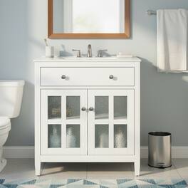 Loheer - 2.5 ft Bathroom Vanity with Ceramic Sink, Adjustable Shelf and Tip-Out Tray - White